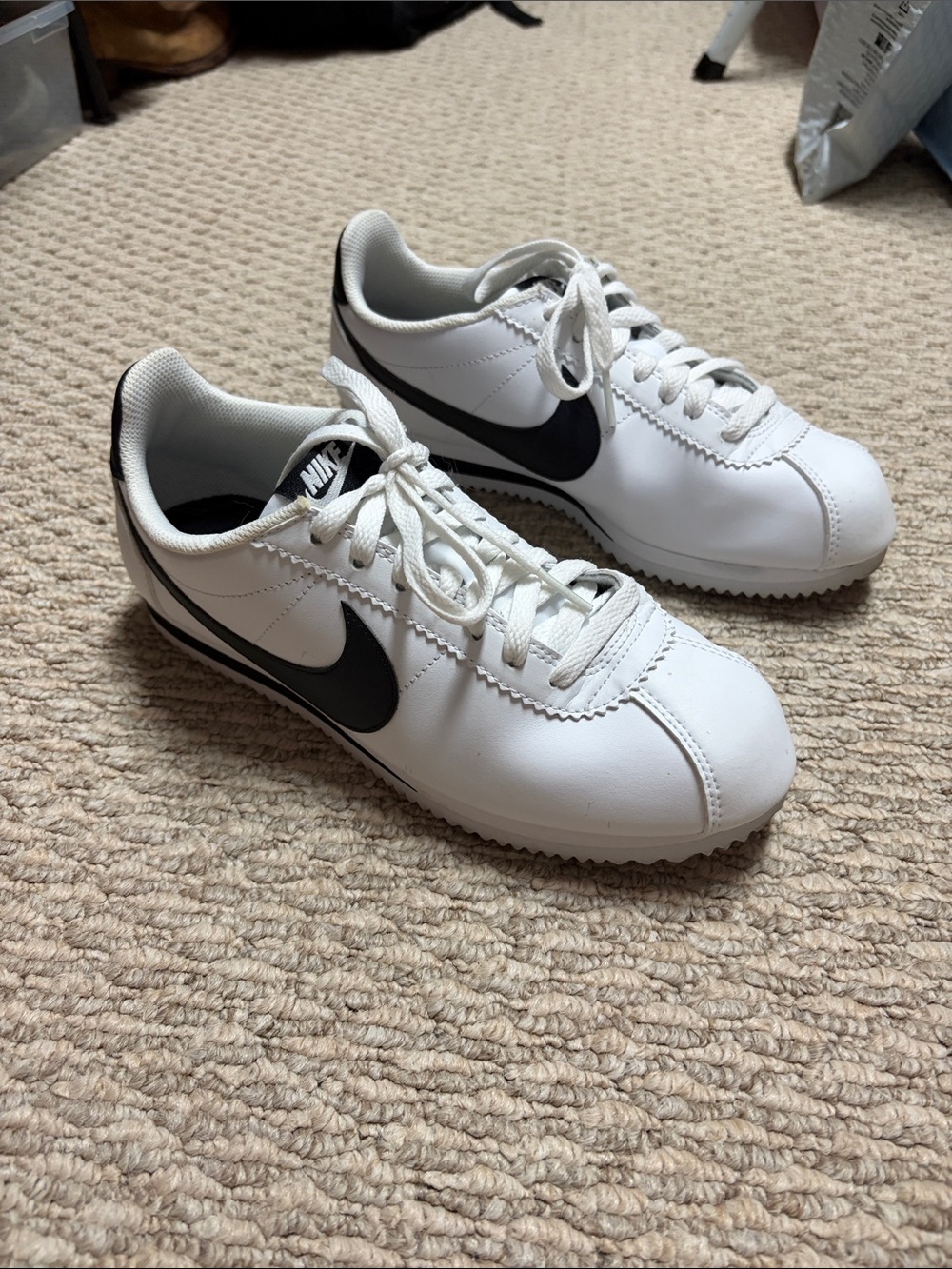 Nike White Leather Cortez Sneakers with Black Swoosh - Picture 3 of 6